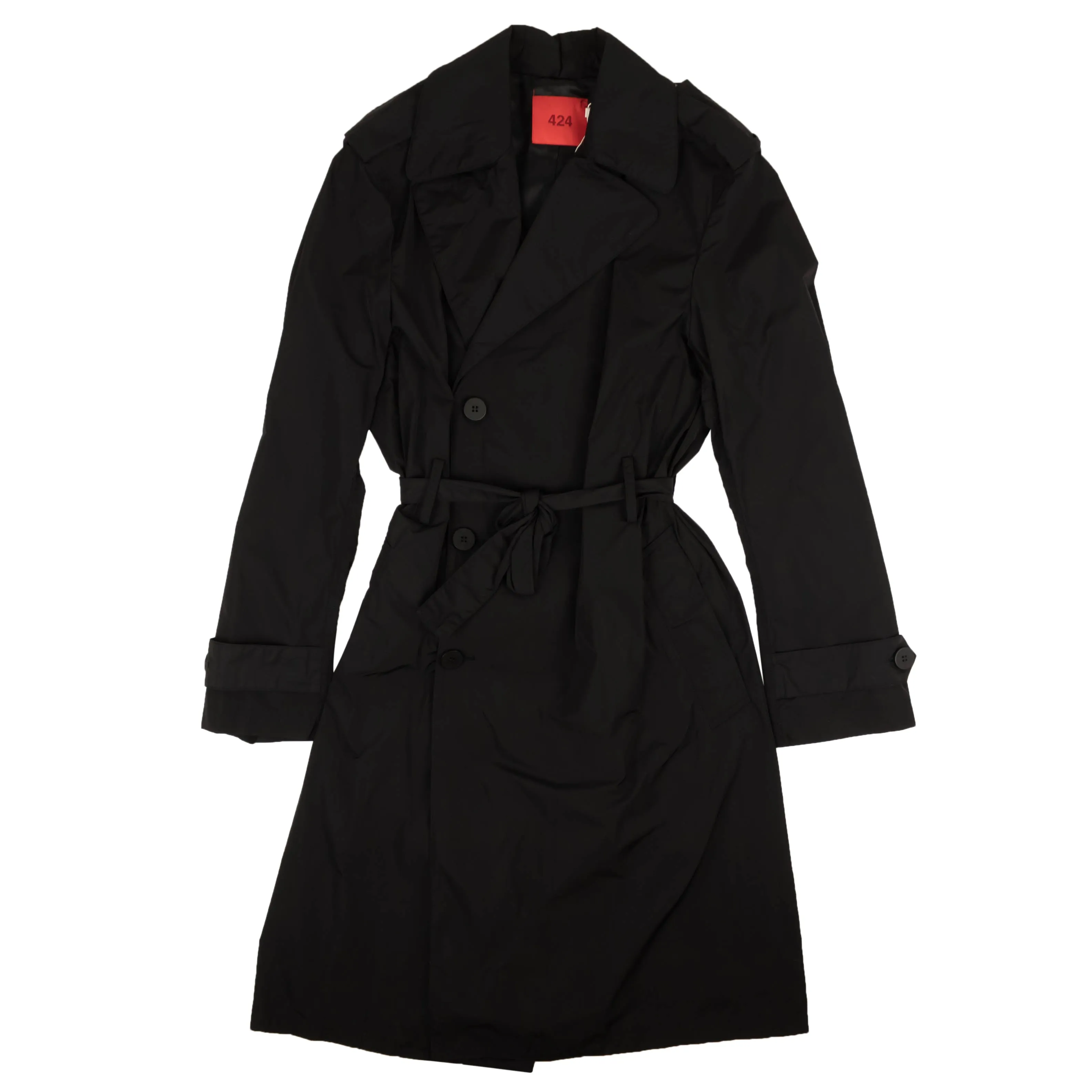 424 On Fairfax Long Wool Blend Trench Coat - Black