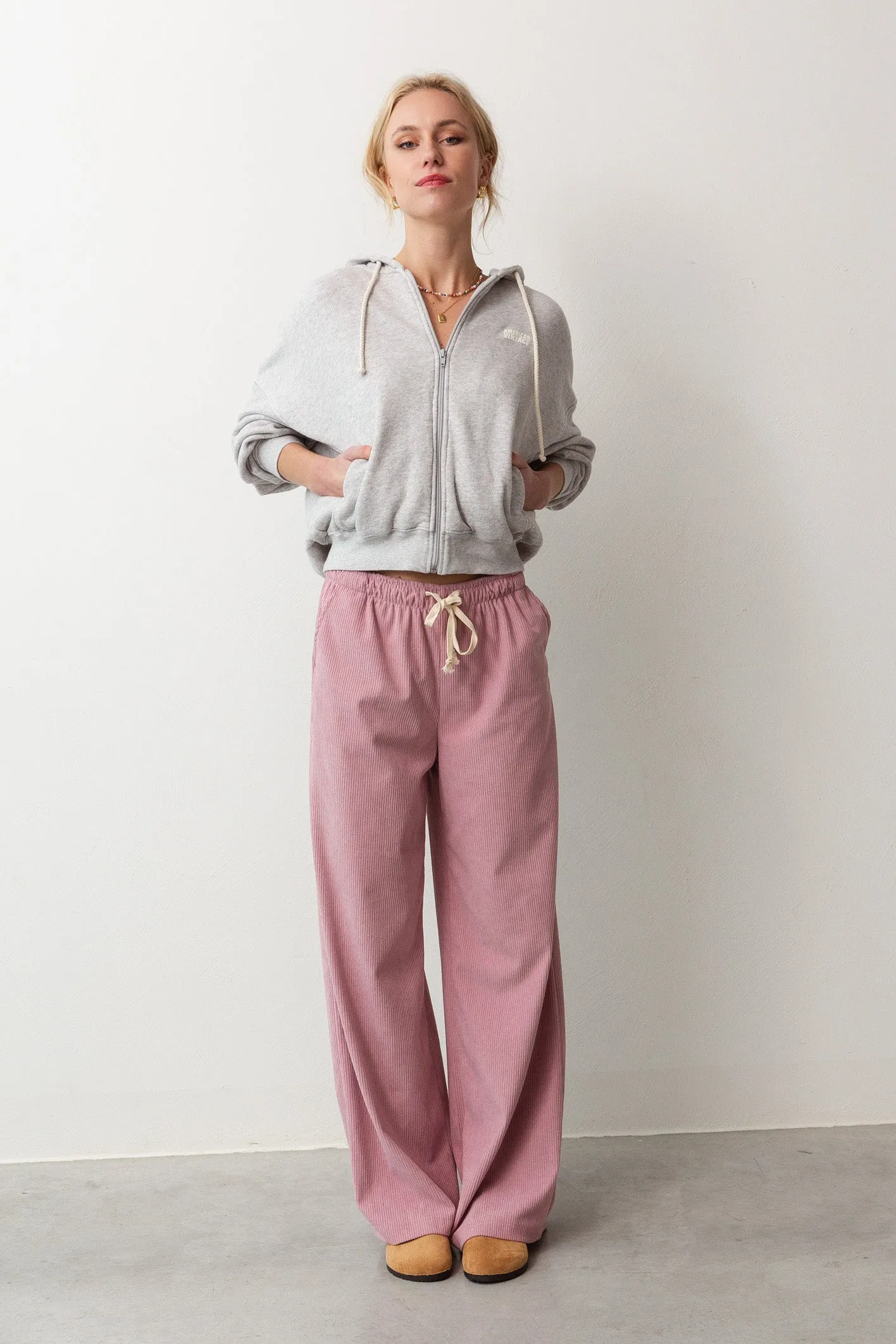 Avery Rib Trousers Pale Pink