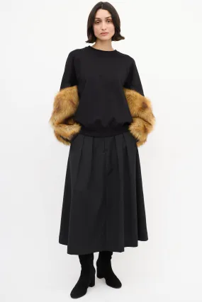 Black Cotton & Brown Faux Fur Sweater