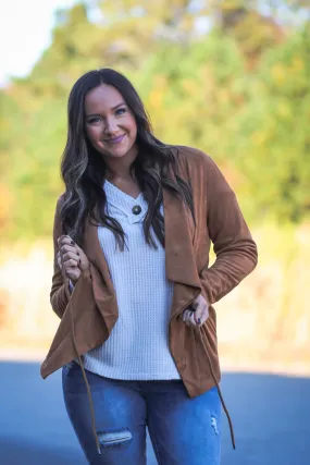 Camel Faux Suede Drawstring Jacket