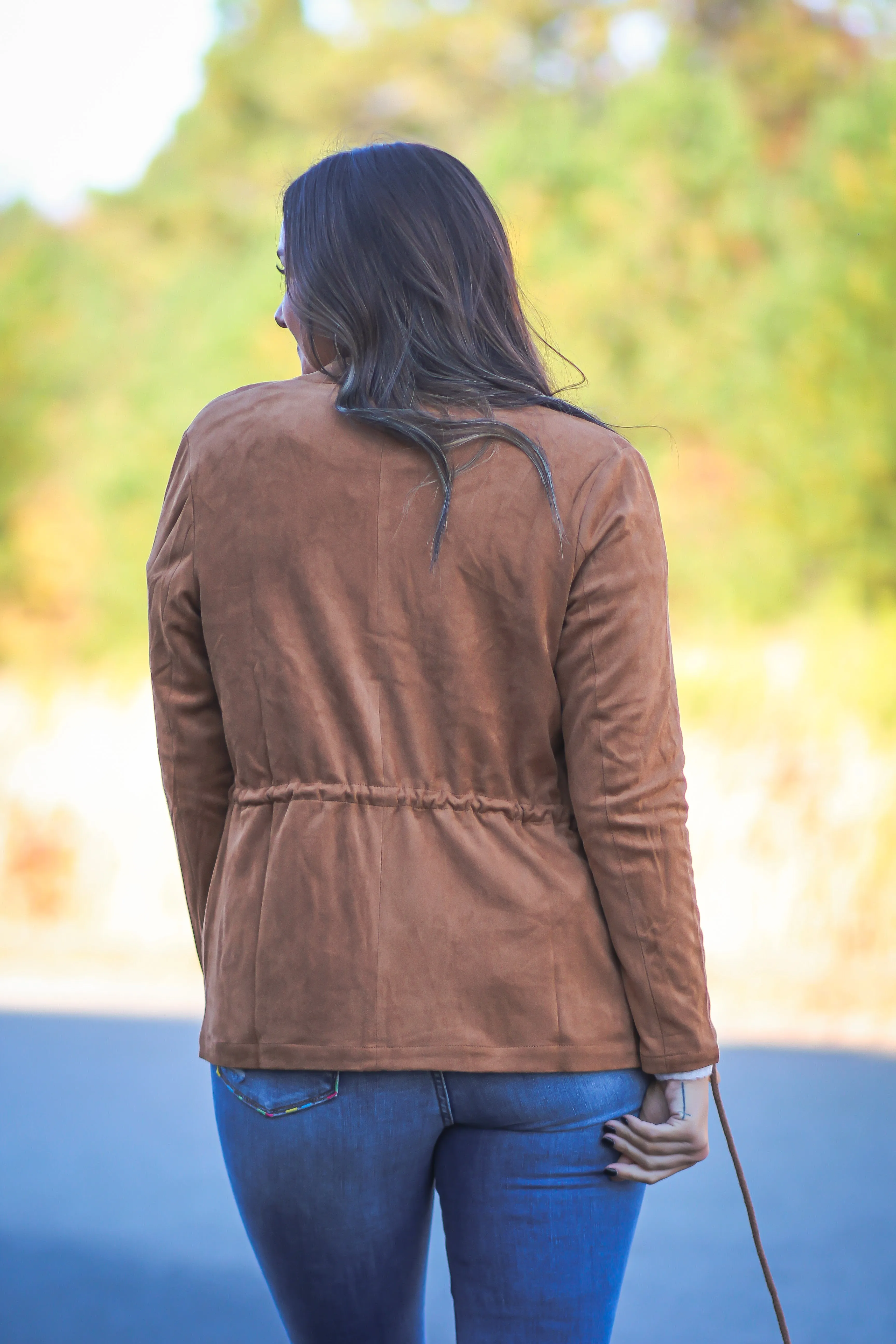 Camel Faux Suede Drawstring Jacket