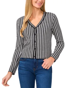 Cece Gingham Print V Neck Cardigan