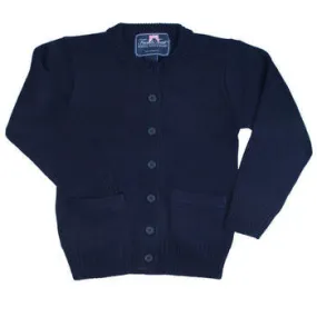 Crew Neck Cardigan Sweater Navy