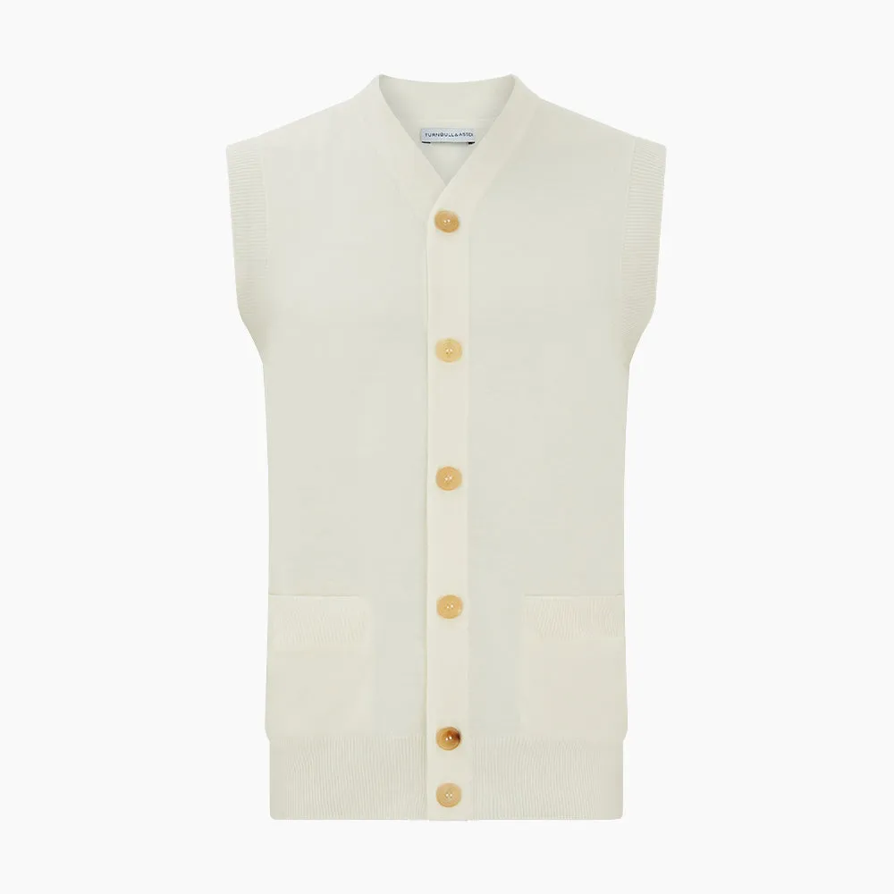 Ecru Fine Merino V-Neck Sleeveless Cardigan