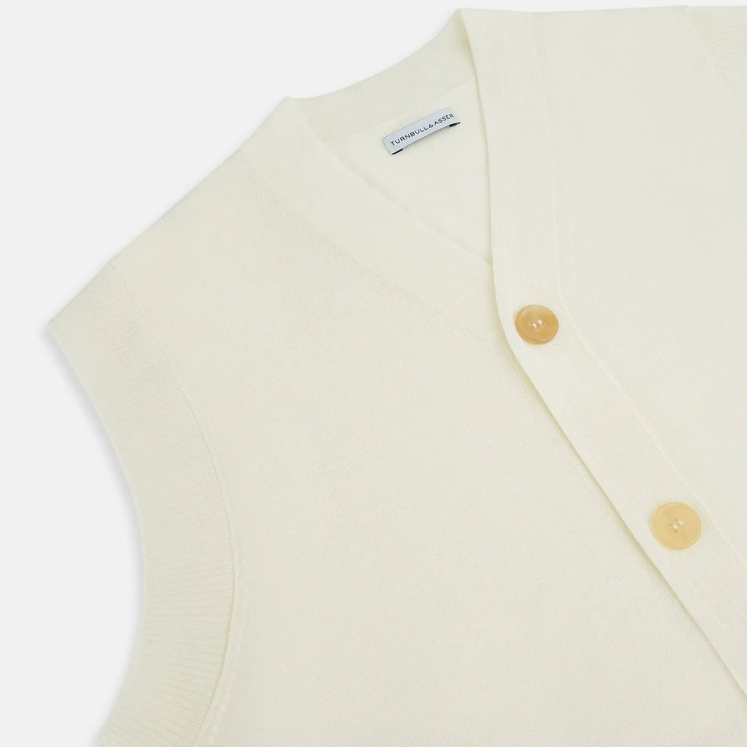 Ecru Fine Merino V-Neck Sleeveless Cardigan