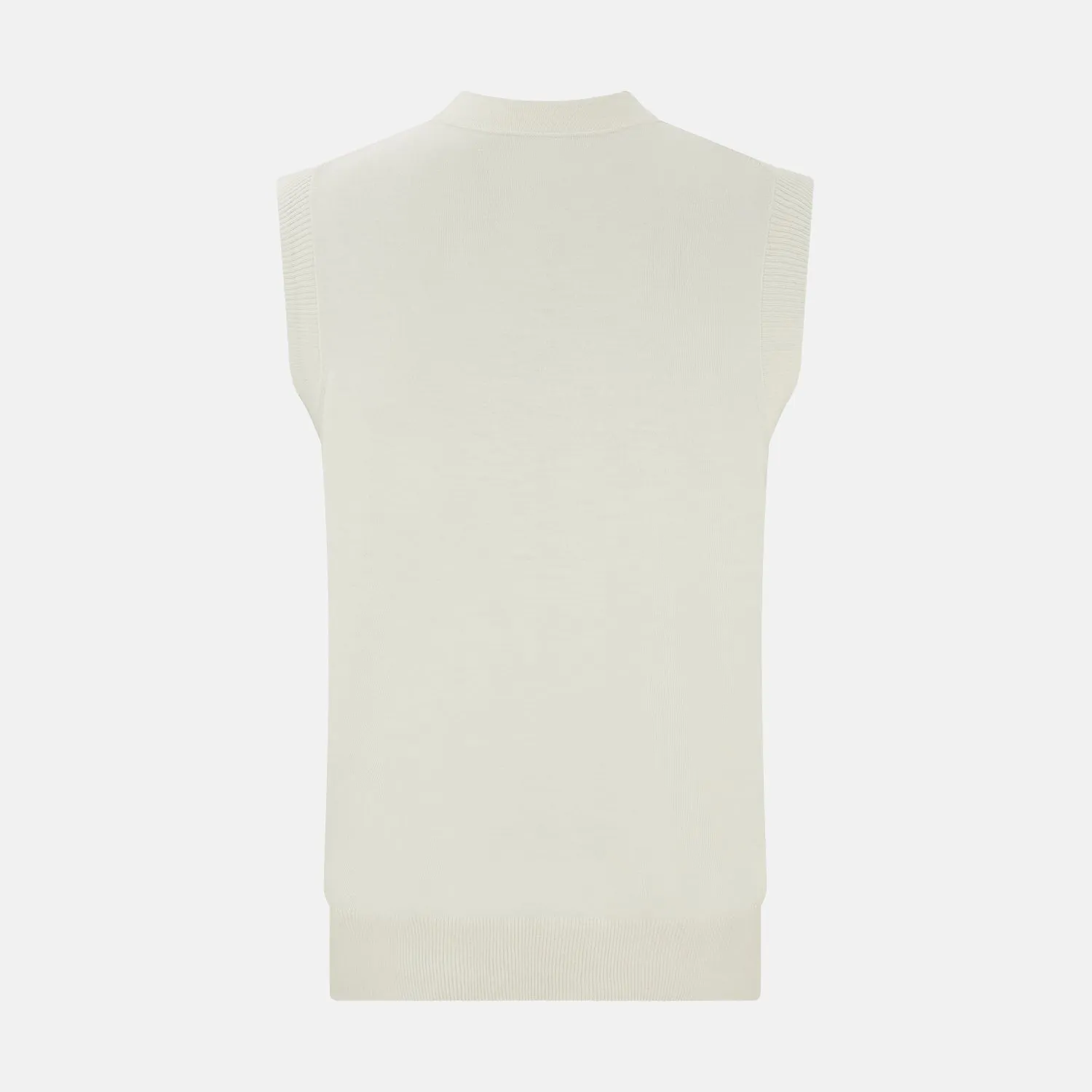Ecru Fine Merino V-Neck Sleeveless Cardigan