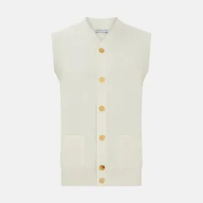 Ecru Fine Merino V-Neck Sleeveless Cardigan