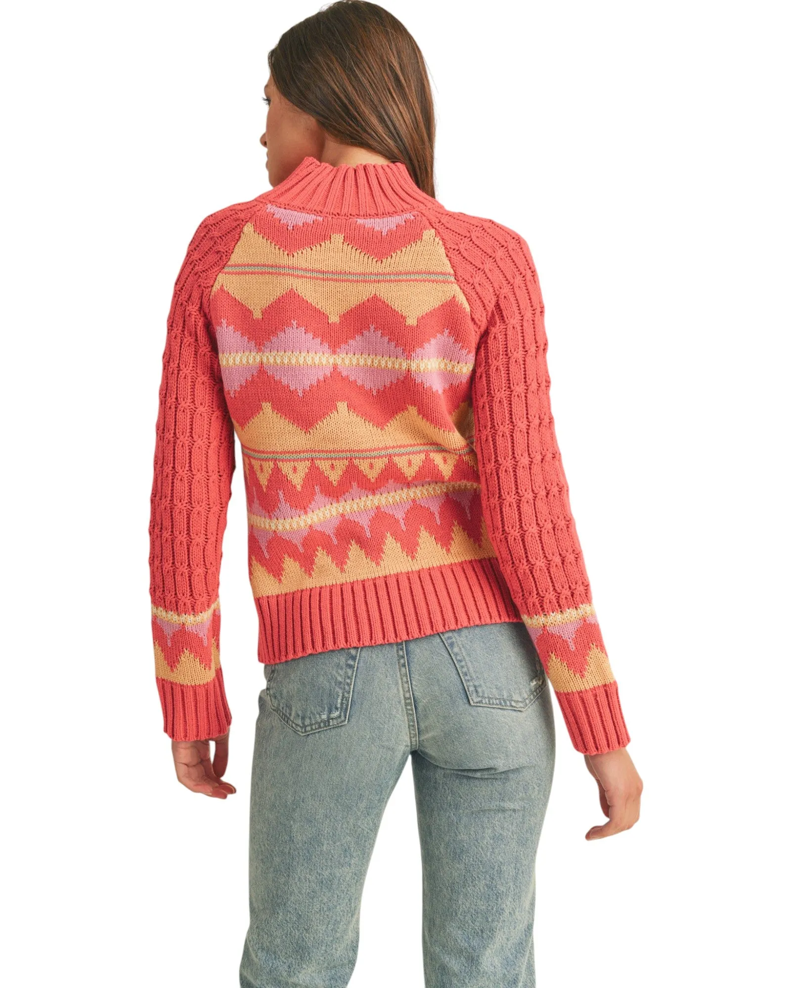 French Pink Fair Isle Mock Neck Sweater