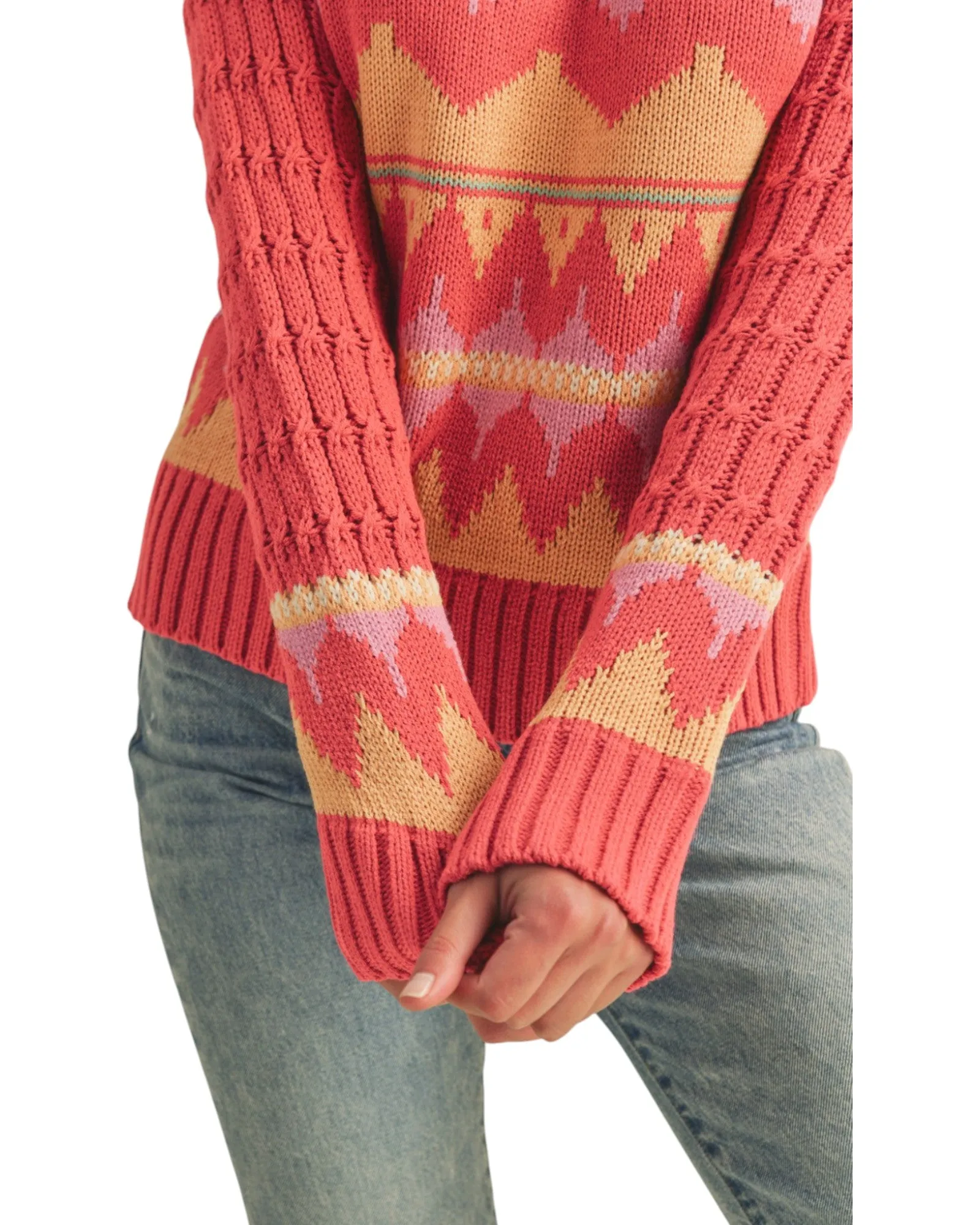 French Pink Fair Isle Mock Neck Sweater